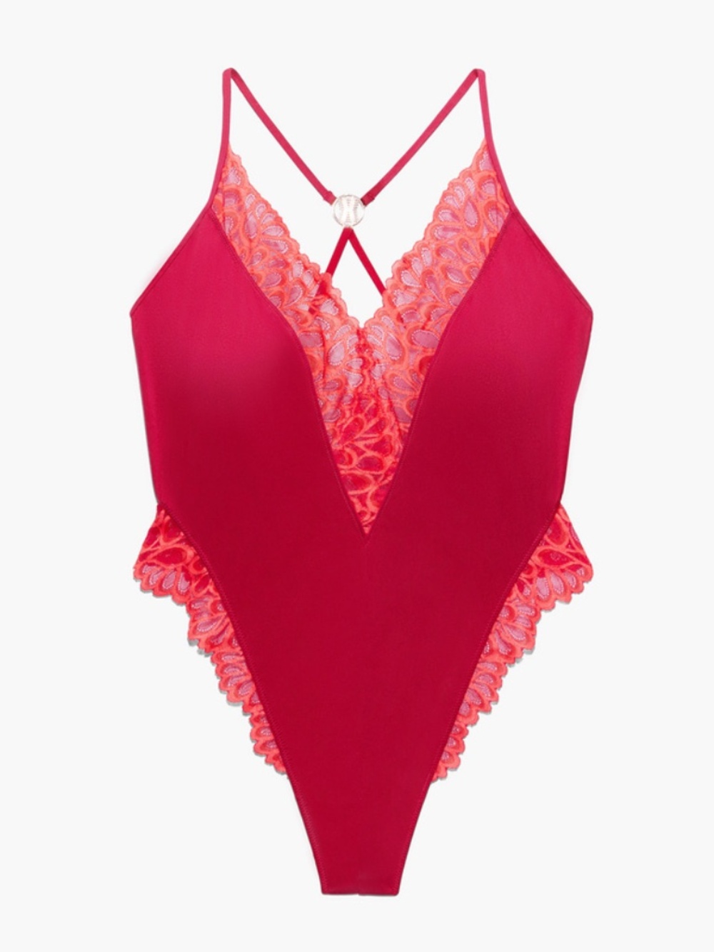 RED SAVAGE NOT SORRY LACE TEDDY
